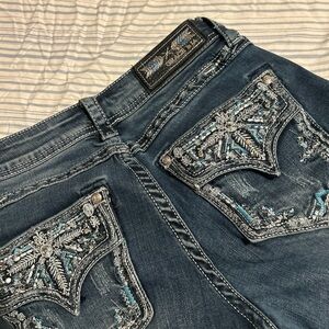 Embroidered Blue Denim Jeans